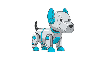 Naklejka premium A futuristic robot dog with metallic and blue components stands in a neutral environment, showcasing its unique design and technological features in a side view.