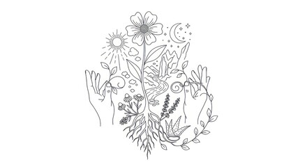 Fototapeta premium Hand Drawn Floral Illustration with Animals.