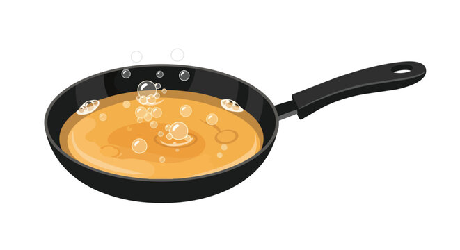 Bubbling hot oil in a frying pan, preparing food with a sizzling culinary process