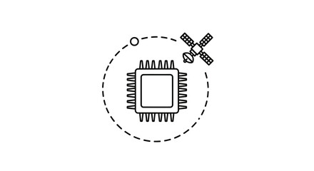 A stylized icon depicting a central processor unit orbited by a satellite © Tawang