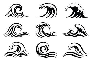 Fototapeta premium Ocean Wave Vector Illustrations Set