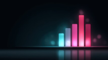 Fototapeta premium Colorful abstract bar graph with glowing elements reflecting on dark background, representing data analysis, growth, and digital trends in a modern design