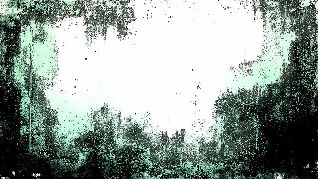 Vintage green forest foliage frame and rustic texture aesthetic and rough aged vintage effect and abstract artistic grunge design and verdant natural aesthetic and faded nature.