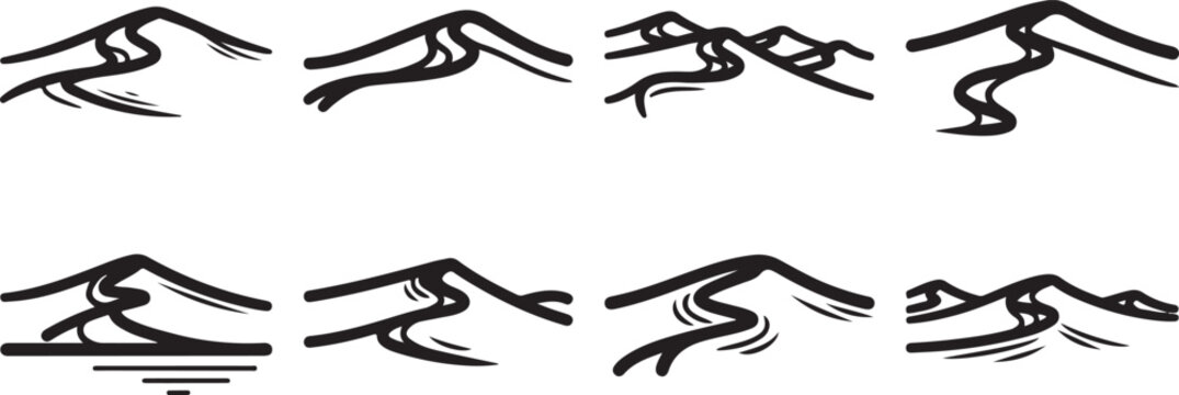 Line drawing sketches of various dinosaurs in dynamic poses Vector