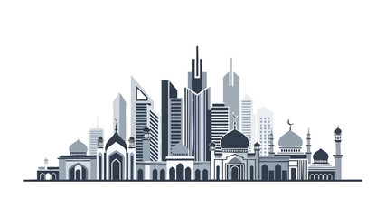 Obraz premium Modern Islamic City Skyline with Mosques and Skyscrapers for Business and Travel Concepts