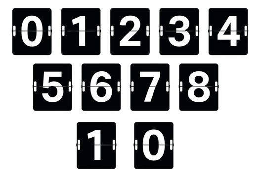 Modern graphic flip clock numbers set featuring digits zero to nine for time and countdown displays