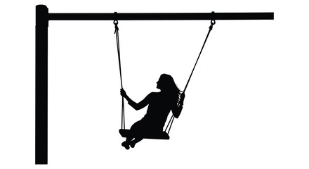 A young woman joyfully swinging on a rope swing black silhouette © MIRAJ02