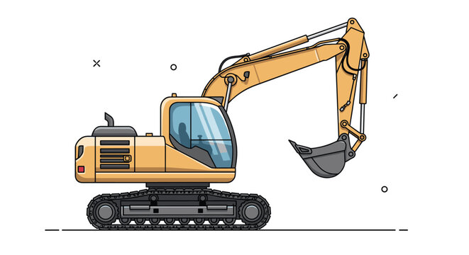 Heavy machinery yellow excavator icon for construction and building work projects with detailed arm and bucket components.