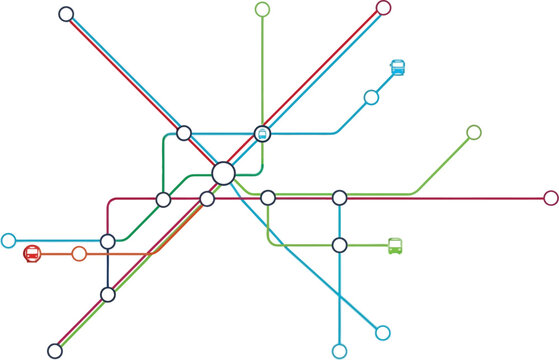 Colorful subway map with multiple lines and stations