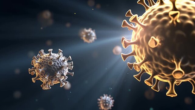 Glowing immune cells floating in fluid environment
