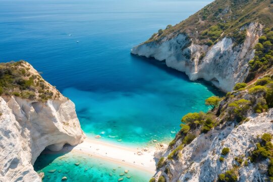 Zakynthos island Mizithres beach with turquoise Ionian Sea