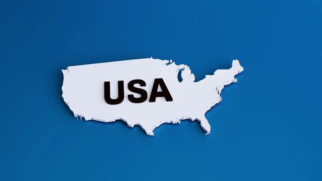 USA 3D Map Zoom Out Camera Animation on Blue Background &mdash; 4K 3D Video Animation of United States of America Geographic Map Model for Political, Business, News and Editorial Motion Graphics