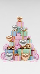 Pastel colored gift boxes with gold ribbons and heart balloons mother's day background wallpaper poster banner download 2026 2027