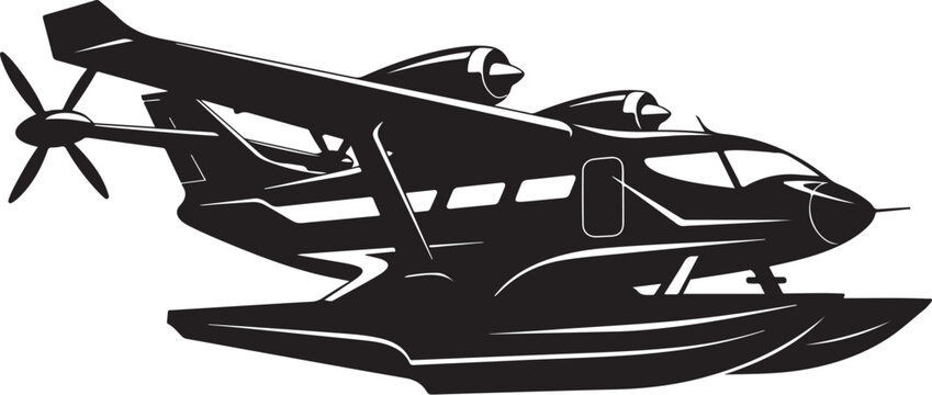 Black seaplane, vector airplane, amphibious aircraft, silhouette illustration