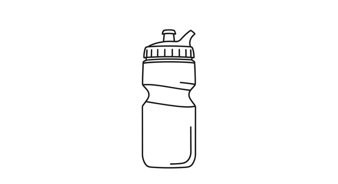 Line art drawing of a sports water bottle with a sipper lid, suitable for hydration during physical activities.