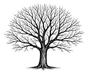 Obraz premium Hand drawn illustration of a bare tree depicting leafless branches for natural designs