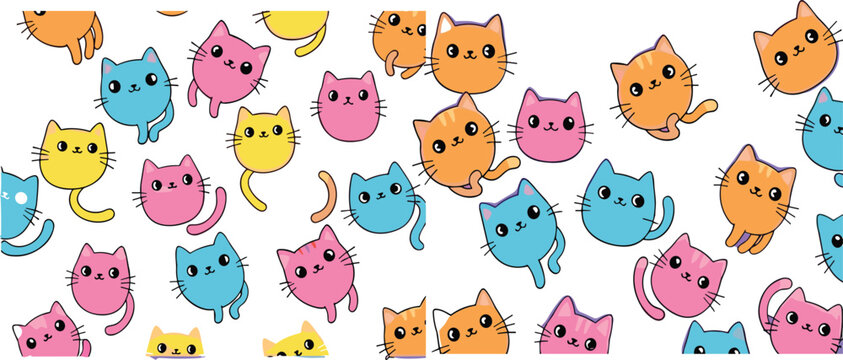 Cute colorful cat seamless pattern with playful kitten characters doodle style vector illustration background