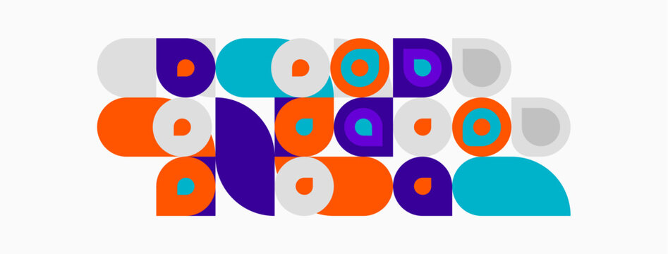 Abstract geometric shapes, circles, rectangles, vibrant colors. Modern design, playful composition, simple forms, flat illustration.