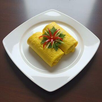 omelette rolls with sticky rice chicken curry inside ( semar mendem) snack from indonesia