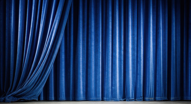 Blue velvet curtain with dramatic folds