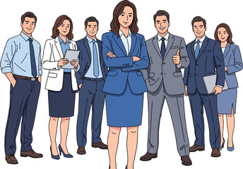 Obraz premium Confident diverse business professionals stand together with a leader in.