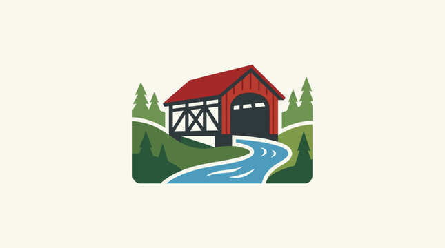 Charming Covered Bridge over River