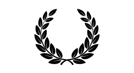 A classic black laurel wreath symbol isolated on a clean white background for design projects. © Hasan