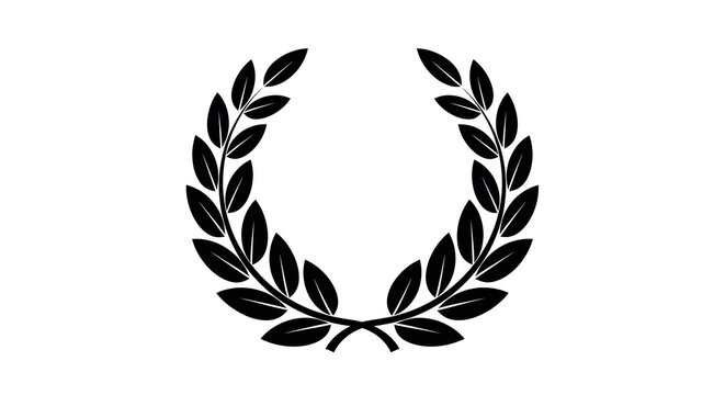A classic black laurel wreath symbol isolated on a clean white background for design projects.