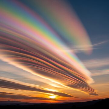 Spectacular sunset with iridescent clouds and vibrant colors in the sky.