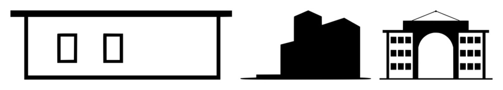 Blueprint architectural icon set with solid black graphic style featuring blueprint, architecture, iconography with minimalism and white background