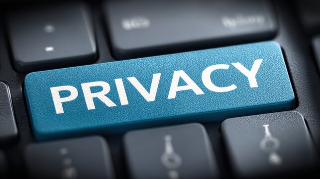 Close-up of a blue computer keyboard key labeled 'PRIVACY' with a digital lock icon, symbolizing data security.