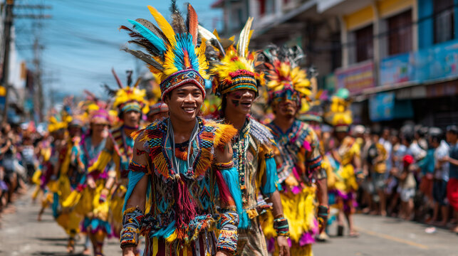 Higalaay Festival, Colorful street dancers in traditional costumes performing during Higalaay Festival parade in Philippines showcasing vibrant Filipino culture and festive energy
