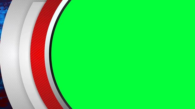 Abstract Digital World Map Background with Rotating Circular White and Red Frames and Green Screen Placeholder for News or Corporate Presentation