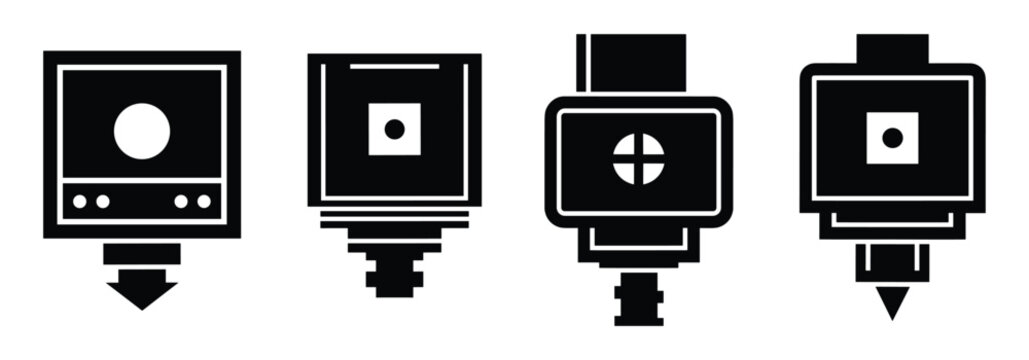 Set of square nozzle icons, square nozzle vector illustration, printhead symbol, extrusion tool