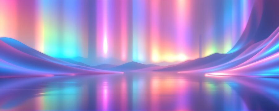 Futuristic holographic gradient with iridescent reflections, smooth lighting transitions, soft shadow depth, copy space for modern branding