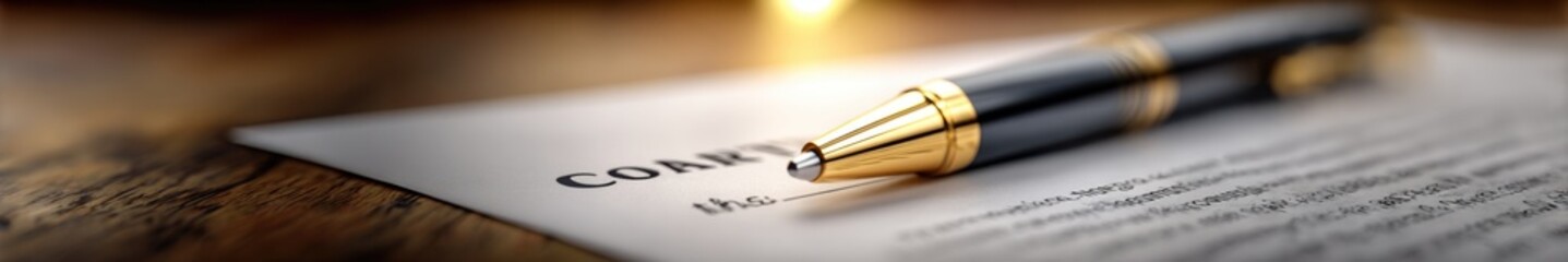 Fototapeta premium Elegant Fountain Pen Resting on Contract Document with Golden Light Accent