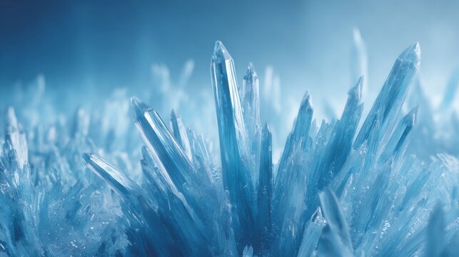 Sharp Jagged Ice Crystals Formed in Frozen Blue Textures