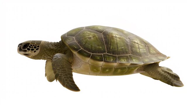 Majestic green sea turtle swimming gracefully in a bright clear background
