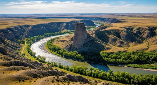 Stunning Aerial View of Judith River and Square Butte in Montana.