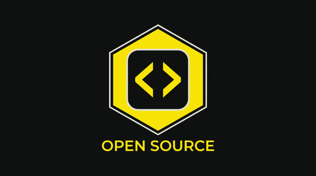 Open Source Software Development Yellow Hexagon Logo Vector