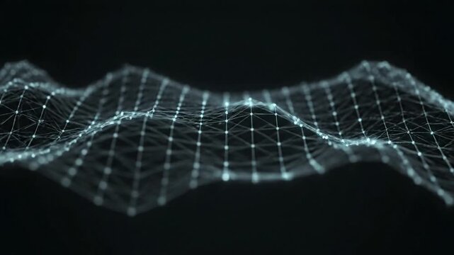 Abstract Digital Network Wave with Glowing Nodes Representing Data Flow and Connectivity Across Cyberspace