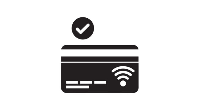 Credit card payment icon with check mark for secure wireless transaction