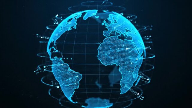 Global Digital Network Connecting Data Across the Earth's Surface in a Technological Visualization