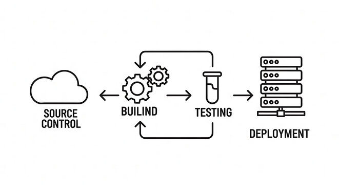 Devops pipeline process with source control build test deployment