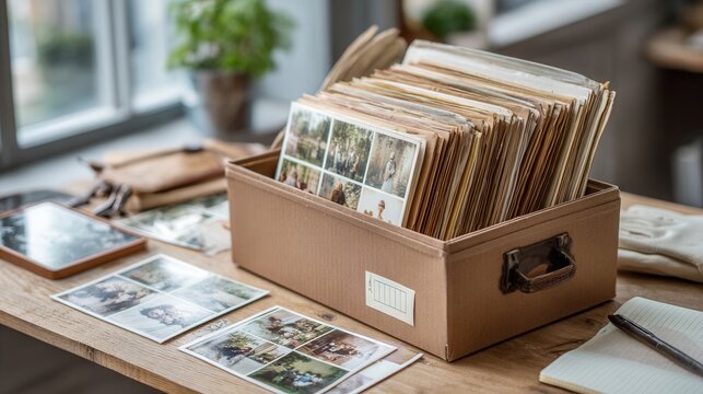 Archiving cherished family photographs. Collecting and restoring historical photo collections. An archivist organizes and repairs old photographs and negatives to preserve family heritage