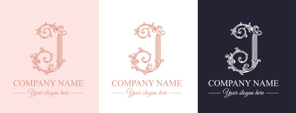 Elegant letter J logo monogram in vintage ornamental style. Versatile logotype for personal branding, business identity, premium design and wedding use.