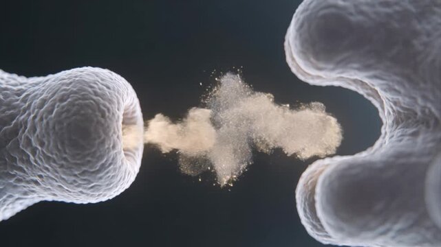 Cells interact with smoke emission in a dark laboratory environment close-up