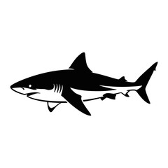 Fototapeta premium Dynamic black and white vector illustration of a powerful ocean shark, captured in a streamlined silhouette, perfect for striking logos, icons, and marine-themed designs