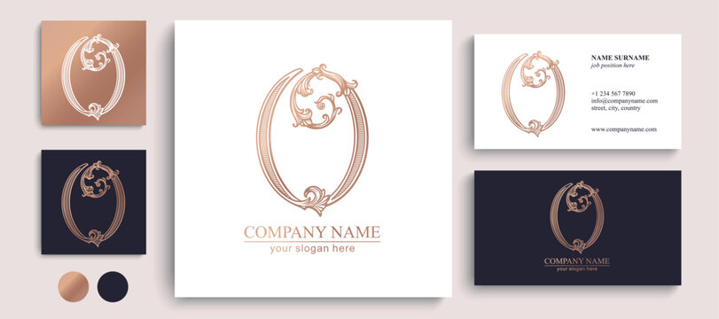 Elegant letter O logo monogram in ornamental vintage style. Luxury design for branding, identity, business and wedding use.