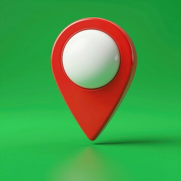 Red Location Pin Icon with Blank White Circle on Green Background